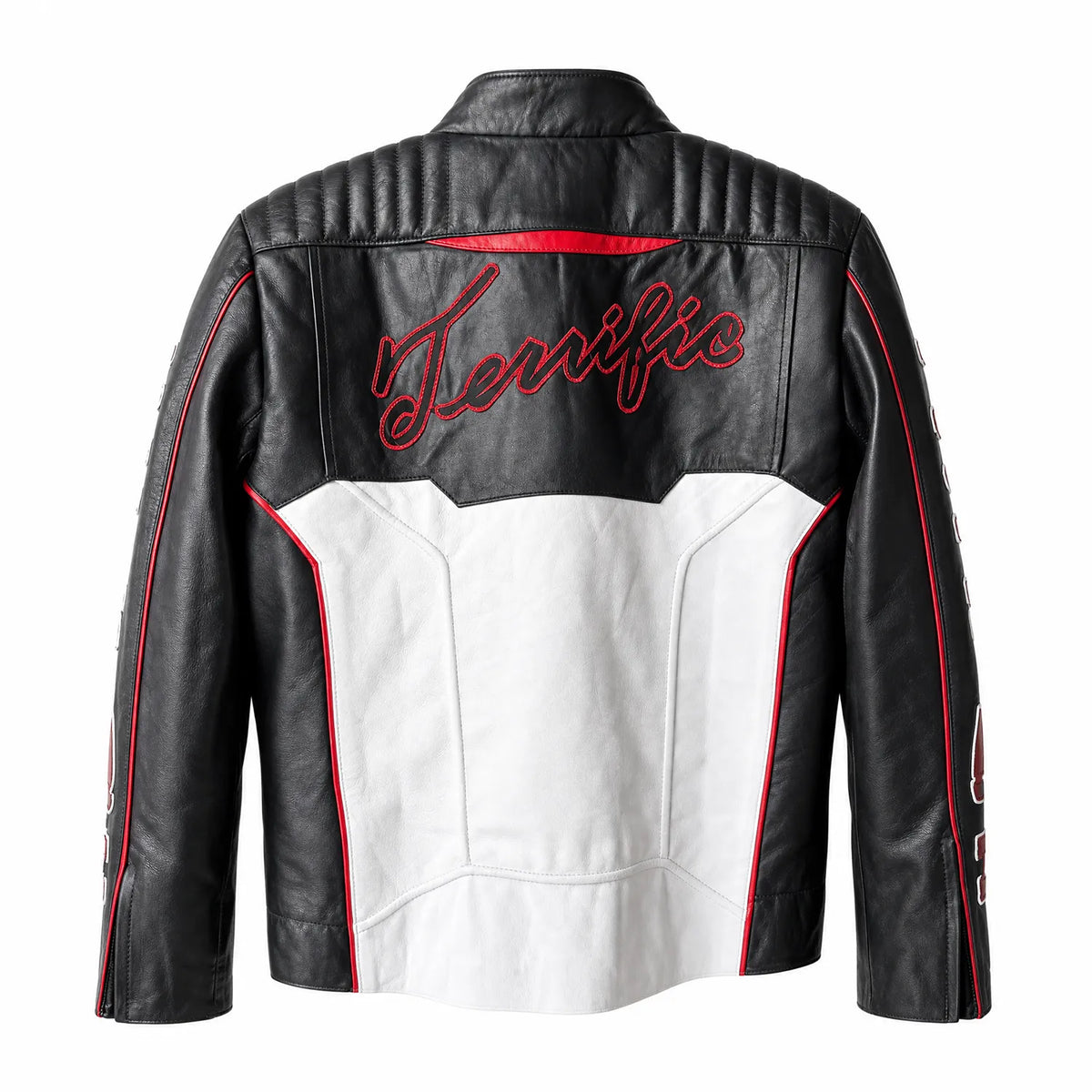 Men's Black Red White Racing Leather Motorcycle Jacket | Premium Biker Style Outerwear