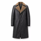 Men’s Black Shearling Leather Trench Coat | Futuristic Sci-Fi Inspired Long Jacket