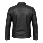 Men’s Black Skull Emblem Leather Biker Jacket | Zip-Up Moto Jacket