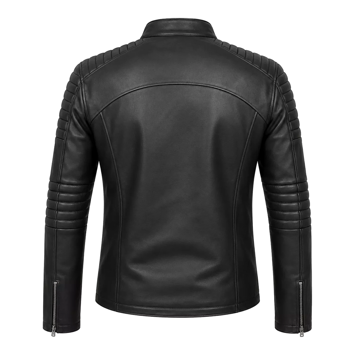 Men’s Black Skull Emblem Leather Biker Jacket | Zip-Up Moto Jacket