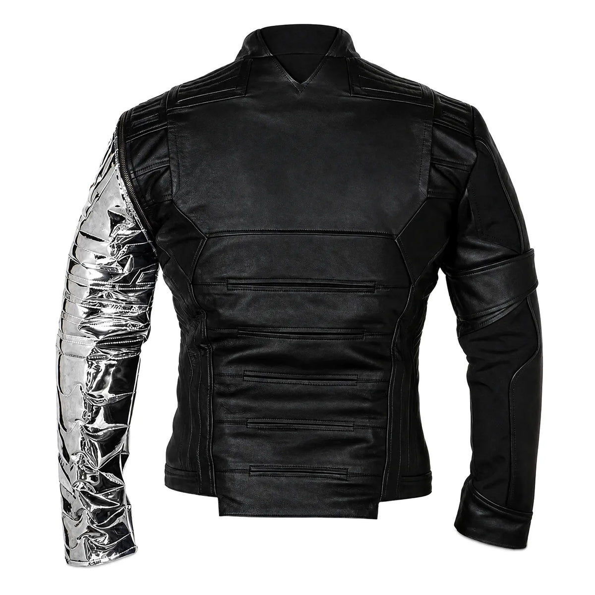 Men’s Black Tactical Leather Jacket | Superhero Inspired Armored Cosplay Style