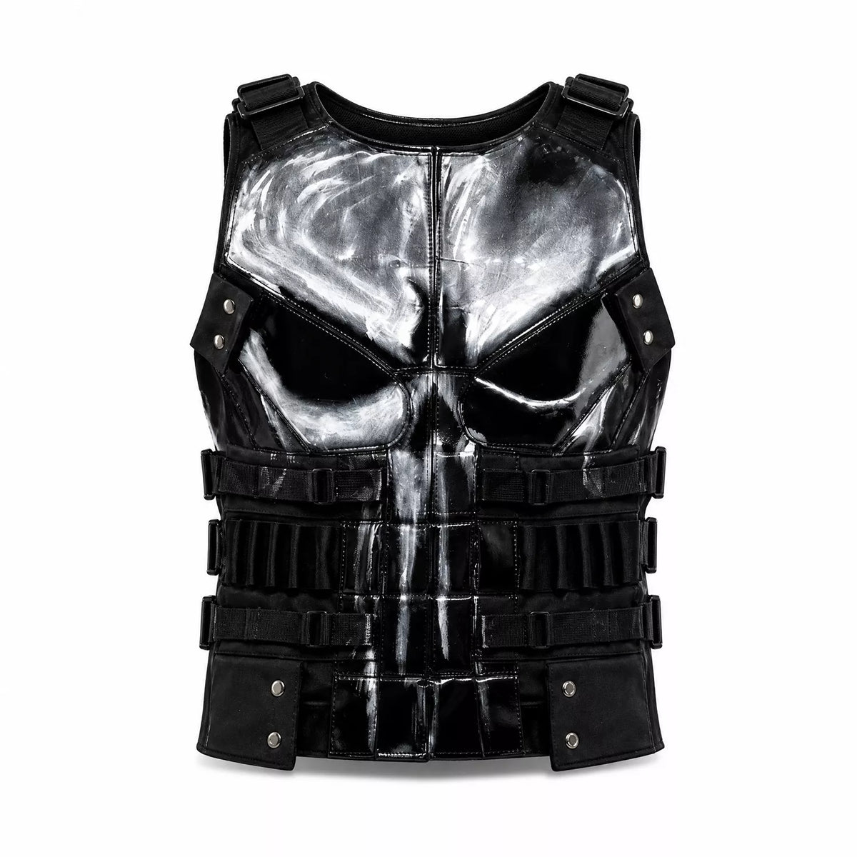 Men’s Black Tactical Leather Vest | Punisher Style Cosplay Sleeveless Jacket