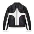 Men’s Black White Leather Moto Jacket | Zip-Up Biker Style Jacket