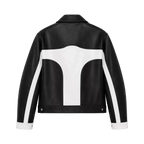 Men’s Black White Leather Moto Jacket | Zip-Up Biker Style Jacket