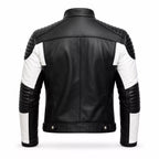 Men’s Black White Quilted Leather Biker Jacket | Moto Style Zip Jacket