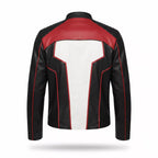 Men’s Black White Red Leather Moto Jacket | Cropped Racing Style Jacket