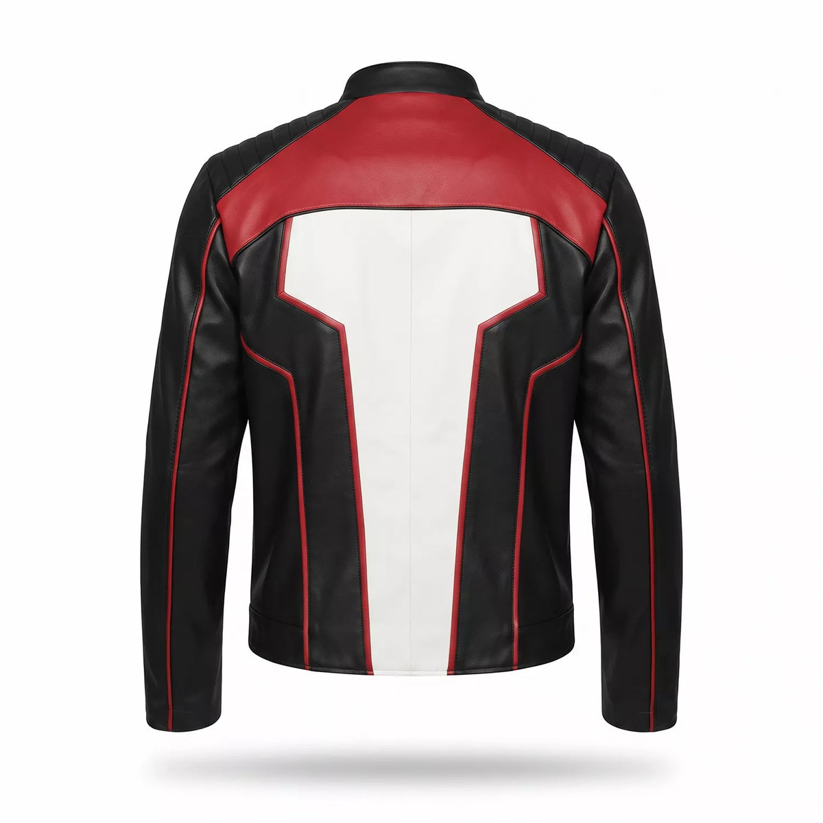 Men’s Black White Red Leather Moto Jacket | Cropped Racing Style Jacket