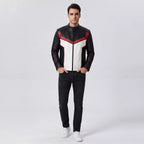 Men’s Black White Red Leather Moto Jacket | Cropped Racing Style Jacket