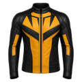 Men’s Black Yellow Leather Moto Jacket  Stylish Zip-Up Biker Jacket