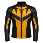 Men’s Black Yellow Leather Moto Jacket  Stylish Zip-Up Biker Jacket