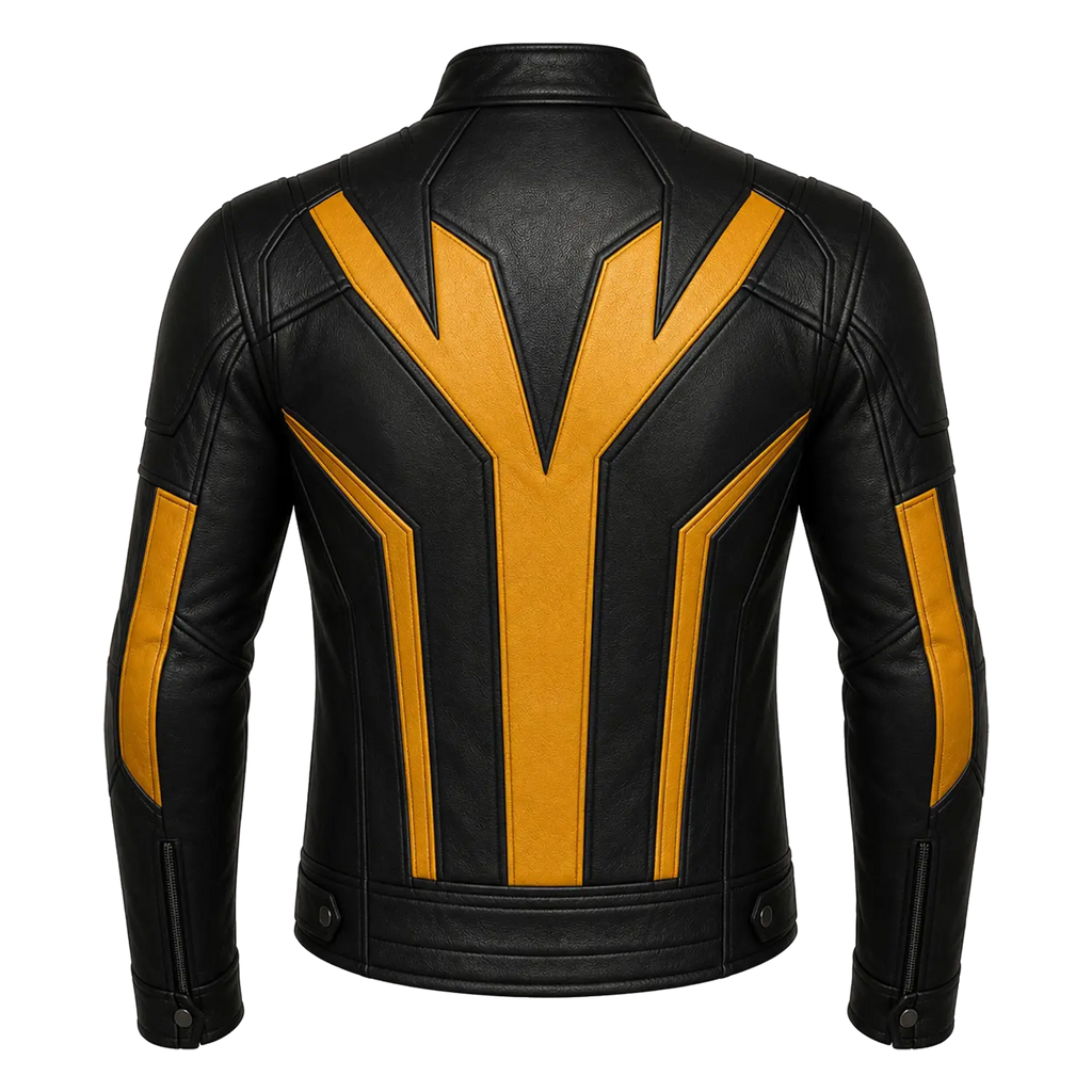 Men’s Black Yellow Leather Moto Jacket  Stylish Zip-Up Biker Jacket