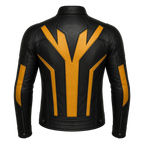 Men’s Black Yellow Leather Moto Jacket  Stylish Zip-Up Biker Jacket
