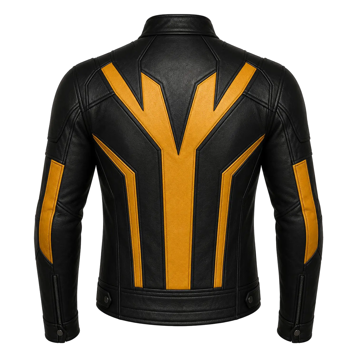Men’s Black Yellow Leather Moto Jacket  Stylish Zip-Up Biker Jacket