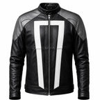 Men’s Black & White Racing Leather Jacket | Ghost Rider Inspired Motorcycle Cosplay Jacket