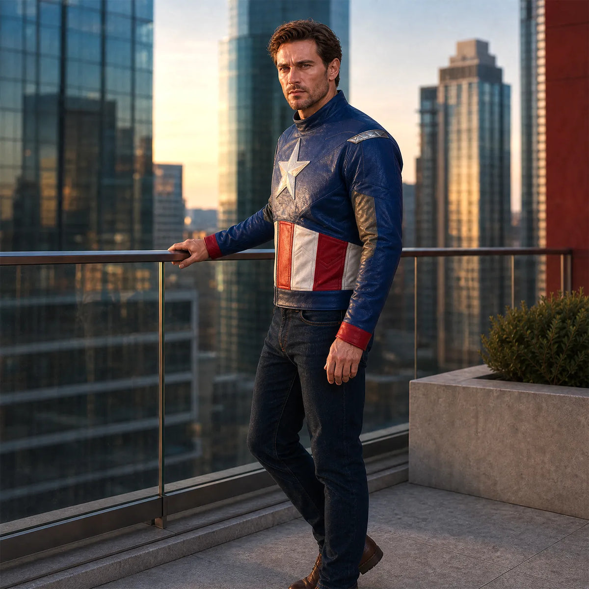 Avengers Endgame Captain America Inspired Leather Jacket Costume | Steve Rogers Superhero Cosplay Jacket