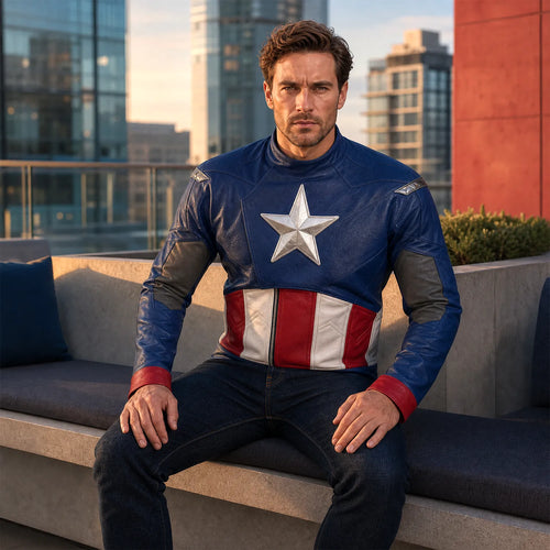 Avengers Endgame Captain America Inspired Leather Jacket Costume | Steve Rogers Superhero Cosplay Jacket