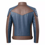 Men’s Blue and Taupe Leather Biker Jacket | Modern Moto Zip Jacket