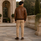 Men’s Brown Leather Aviator Bomber Jacket | Shearling Collar Flight Jacket