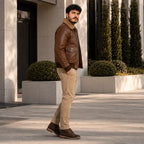 Men’s Brown Leather Aviator Bomber Jacket | Shearling Collar Flight Jacket