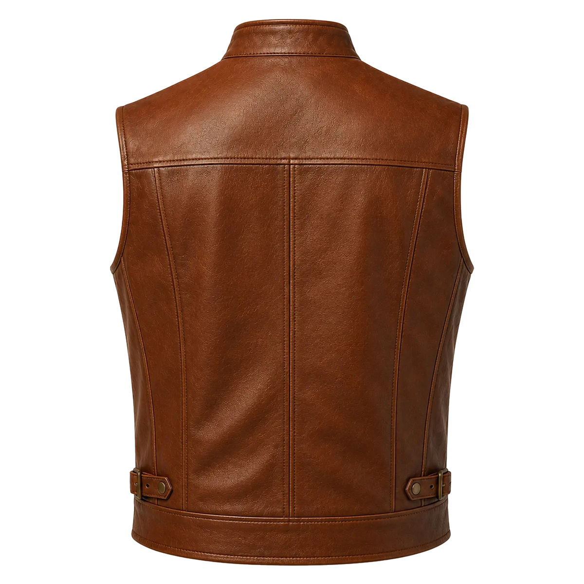 Men’s Brown Leather Waistcoat | Zip Front Biker Vest