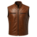 Men’s Brown Leather Waistcoat | Zip Front Biker Vest