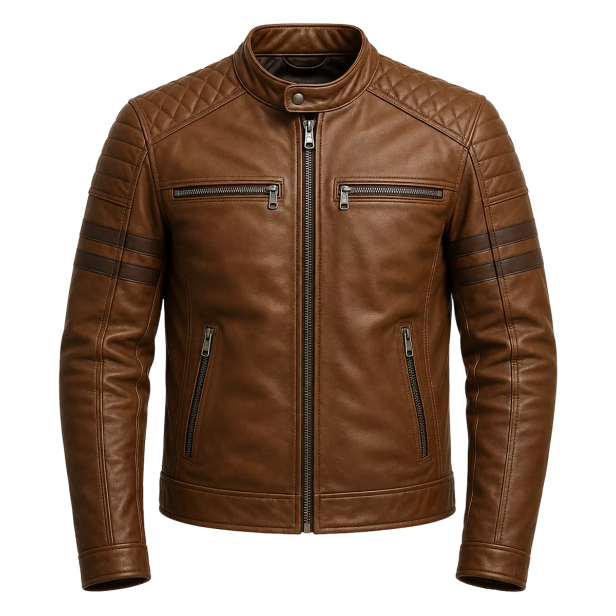 Men’s Brown Rogue Quilted Cafe Racer Leather Jacket