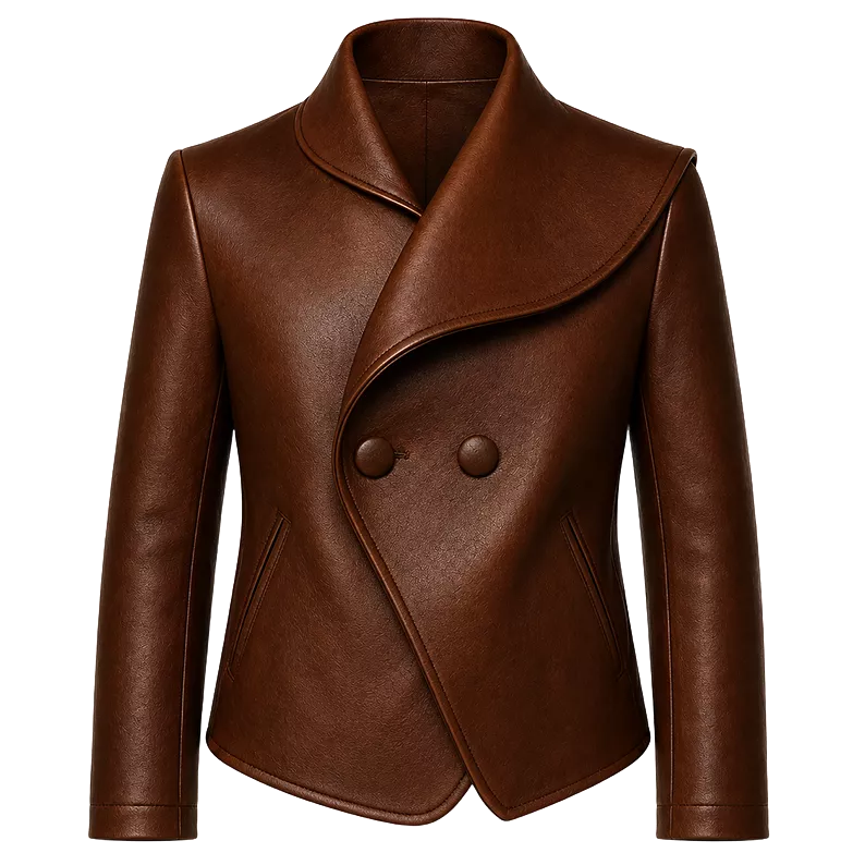 Men’s Wrap Leather Jacket | Asymmetric Button Front Blazer Style Coat