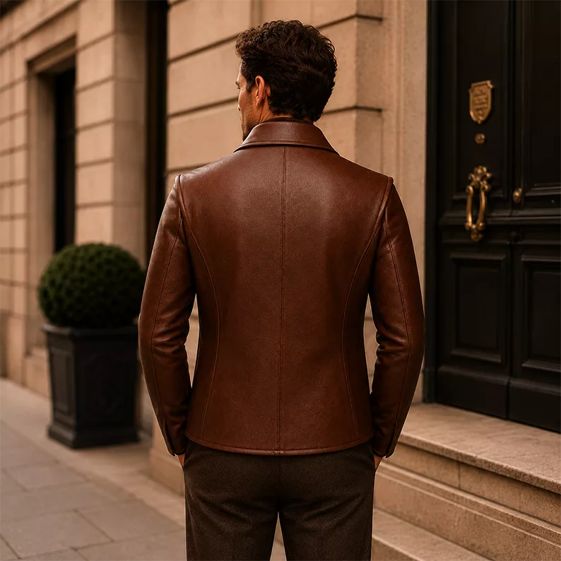 Men’s Wrap Leather Jacket | Asymmetric Button Front Blazer Style Coat