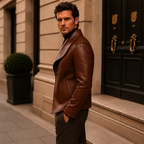 Men’s Wrap Leather Jacket | Asymmetric Button Front Blazer Style Coat