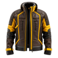 Men’s Brown Yellow Leather Moto Jacket | High Collar Biker Style Jacket