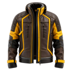 Men’s Brown Yellow Leather Moto Jacket | High Collar Biker Style Jacket