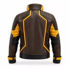 Men’s Brown Yellow Leather Moto Jacket | High Collar Biker Style Jacket