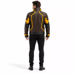 Men’s Brown Yellow Leather Moto Jacket | High Collar Biker Style Jacket