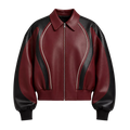 Men’s Burgundy Black Leather Bomber Jacket | Zip-Up Contrast Panel Jacket
