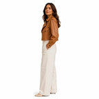 Women’s Tan Cropped Leather Biker Jacket | Asymmetric Moto Style Jacket