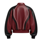 Men’s Burgundy Black Leather Bomber Jacket | Zip-Up Contrast Panel Jacket