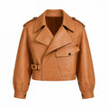 Women’s Tan Cropped Leather Biker Jacket | Asymmetric Moto Style Jacket