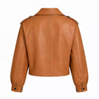 Women’s Tan Cropped Leather Biker Jacket | Asymmetric Moto Style Jacket