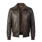 Men’s Classic Dark Brown Leather Bomber Jacket – Handcrafted Premium Leather