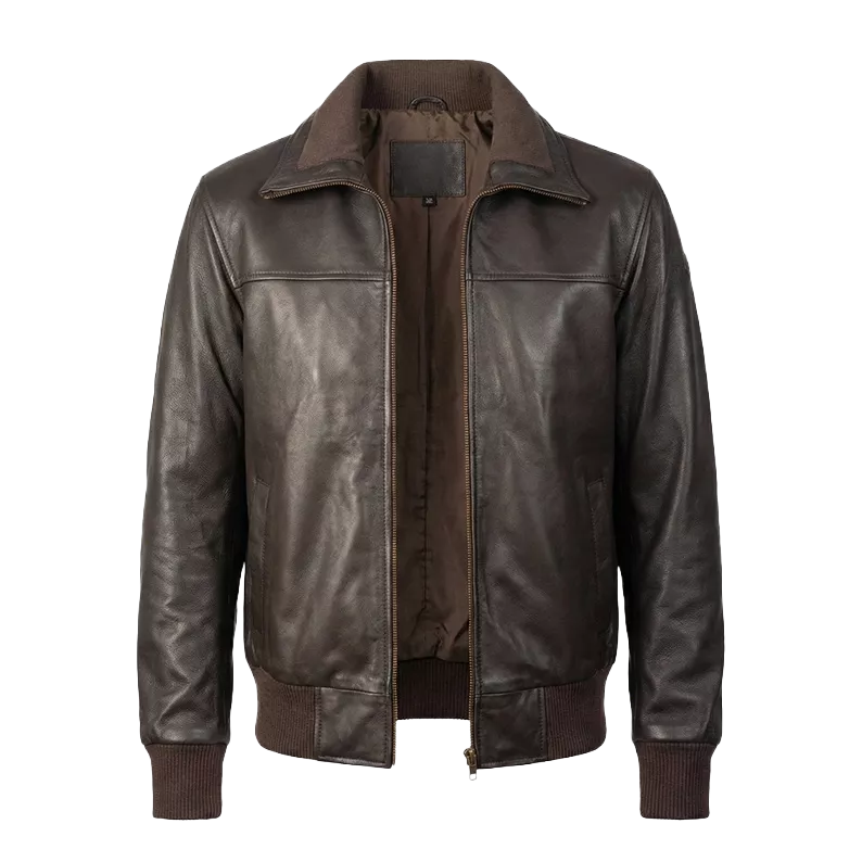 Men’s Classic Dark Brown Leather Bomber Jacket – Handcrafted Premium Leather