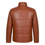 Men’s Cognac Brown Leather Puffer Jacket | Zip-Up Winter Jacket