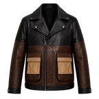Men’s Colorblock Leather Utility Jacket | Black Brown Tan Biker Style