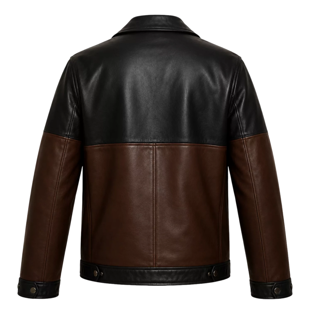 Men’s Colorblock Leather Utility Jacket | Black Brown Tan Biker Style