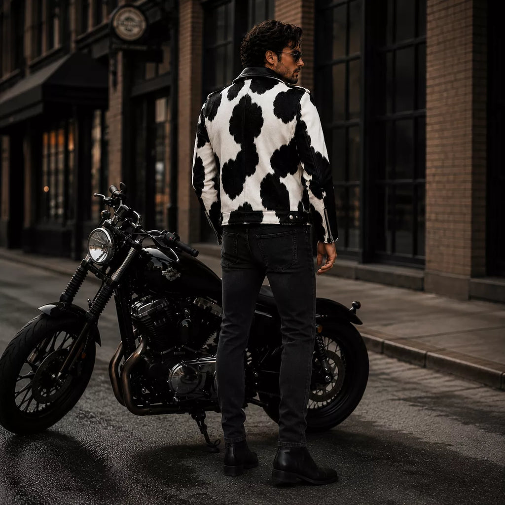Men’s Cowhide Leather Biker Jacket | Real Hair On Western Motorcycle Outerwear