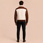 Men’s Cream Brown Croc Texture Leather Bomber Jacket
