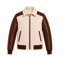 Men’s Cream Brown Croc Texture Leather Bomber Jacket