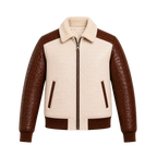 Men’s Cream Brown Croc Texture Leather Bomber Jacket