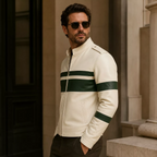 Men’s Cream Green Stripe Moto Leather Jacket