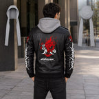 Men’s Cyberpunk Hooded Leather Jacket | Graphic Biker Style