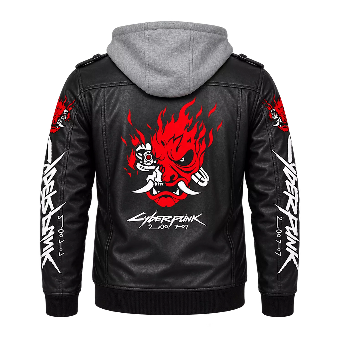 Men’s Cyberpunk Hooded Leather Jacket | Graphic Biker Style